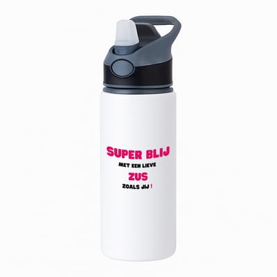 Hacebo® - super blij met een lieve zus zoals jij waterfles met rietje zwart - Zus - de liefste zus - verjaardag - cadeautje voor zus - zus artikelen - kado - geschenk - water fles - 650ML