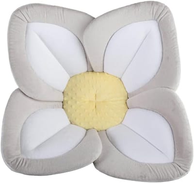 Baby Badmat - Badbloem Zitje - Baby Veilig Baden - Ademend Mesh Kussen - 80 cm - Grijze Kant