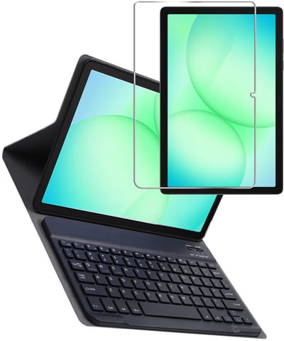 Hoes Geschikt voor Samsung Galaxy Tab A11 Plus - Met Screenprotector - Toetsenbord Case - Keyboard Book Cover - Hoesje - Donkerblauw