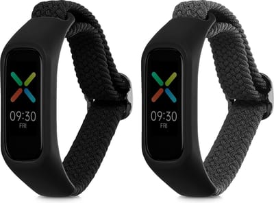 kwmobile Horlogebandjes geschikt voor Oppo Band Sport - 2 x Nylon Smartwatch bandje in zwart / grijs.