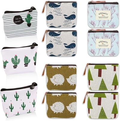 Mini Canvas Portemonnee, 11-delige Set Met Rits, Kleine Handtas voor Muntjes, Kaarten en Sleutels, Ideaal voor Dames en Dagelijks Gebruik