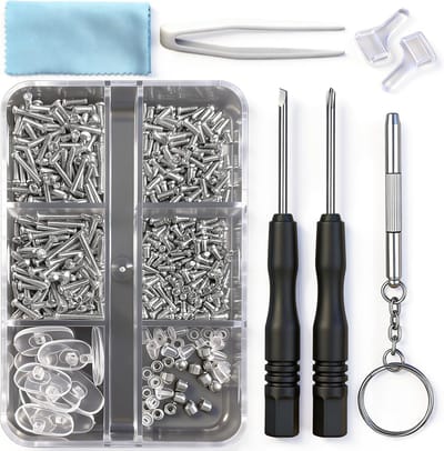 Complete reparatieset voor brillen met 15 soorten schroeven en gereedschap