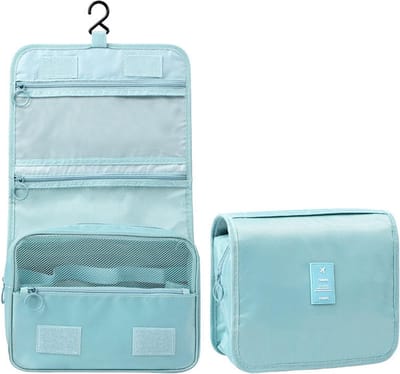 Opvouwbare Hangende Toilettas voor Vrouwen - Waterdichte Make-up Organizer in Lichtblauw