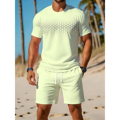 Ensemble short et haut à manches courtes pour homme - Mode décontractée de rue Confortable Doux Respirant Impression à motifs 5XL beige