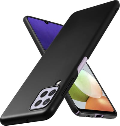Cadorabo Hoesje geschikt voor Samsung Galaxy A22 4G / M22 / M32 4G in METAAL ZWART - Hard Case Cover beschermhoes in metaal look tegen krassen en stoten