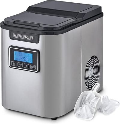 Heinrich's Ijsblokjesmachine voor Keuken - 120W, 3 formaten, 9 ijsblokjes in 9 min, 12kg/24u, zelfreinigend, 2.2L watertank voor frisse drankjes.