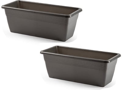 Plasticforte Plantenbak - 2x stuks - antraciet grijs - rechthoek - 40 x 18 x 15 cm - Bloembakken - voor binnen/buiten