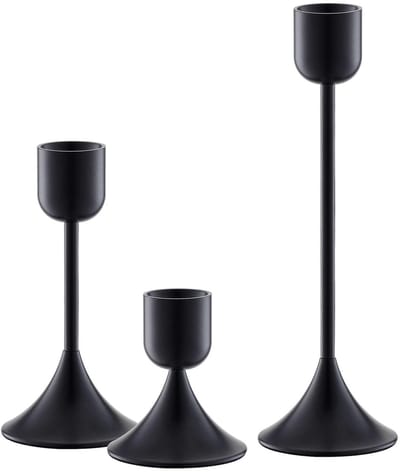 Dailygoods- Kandelaar Zwart - Set van 3 - Antislip Basis - Stabiele Houder - Geschikt voor Kaarsen tot 2,2 cm - Roestvrij en Corrosiebestendig