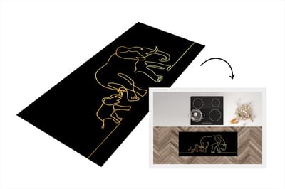 Keukenloper - Loper keuken - Olifant - Goud - Zwart - Lijn - Simpel - 120x50 cm - Keukenloper vinyl