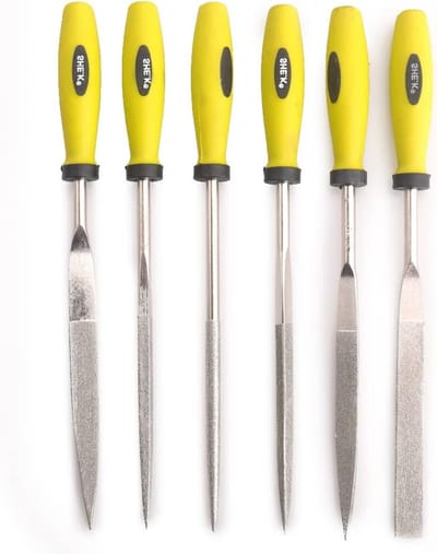 Complete Set van 6 Diamant Vijlens, Inclusief Plat, Vierkant, Driehoekig, Rond en Halfrond - 5x180mm voor Precisiewerk en Fijnbewerking