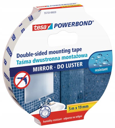 tesa® POWERBOND - Dubbelzijdige Montageband - Waterbestendig - Hoge hechting - Ideaal voor spiegels - 5m - 19mm