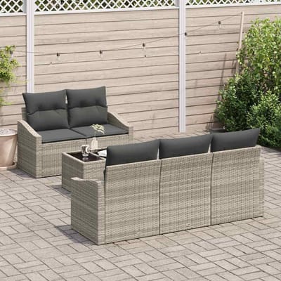 vidaXL Bankstel met kussen met kussen 6 pcs Lichtgrijs poly rattan