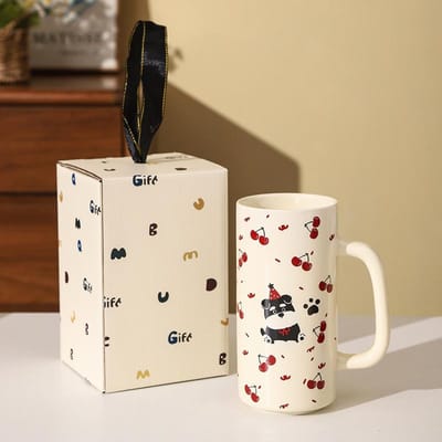 Schnauzer Keramische Waterbeker van Hoge Waarde Kinderdagcadeau Cartoon Mok Grote Capaciteit Rechte Beker Souvenir 401-500ml white