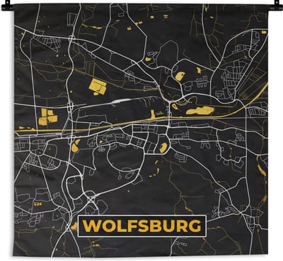 Wandkleed - Wanddoek - Stadskaart – Plattegrond – Duitsland – Goud – Wolfsburg – Kaart - 180x180 cm - Wandtapijt
