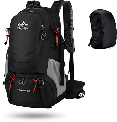 CarryQuest® 50L Wandelrugzak - Waterdichte Trekking Backpack met Rugventilatie & Heupgordel - Zwart