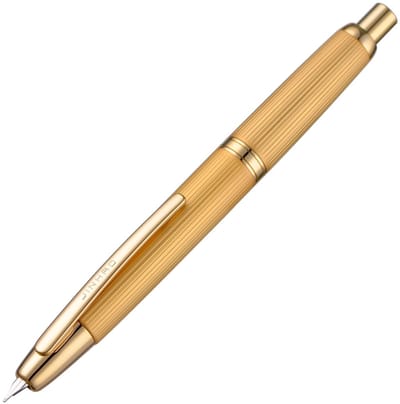 Dailygoods - Jinhao 10 Serie Druk vulpen, geborsteld mat goudkleurig, intrekbare fijne penpunt, set met inktreservoir en metalen pennendoos (met kledingklem)