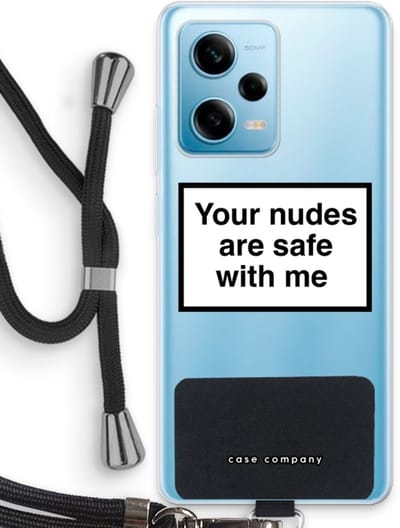 Case Company® - Hoesje met koord geschikt voor Xiaomi Redmi Note 12 Pro 5G hoesje met Koord - Safe with me - Telefoonhoesje met Zwart Koord - Bescherming aan alle Kanten en Over de Schermrand