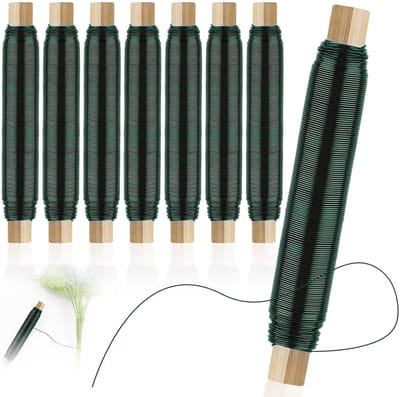8 Rollen Gegalvaniseerd IJzerdraad met Houten Spoel, Flexibel Tuindraad 0.7mm x 35m voor Bloemschikken, Creatief Modeleren en Tuinieren