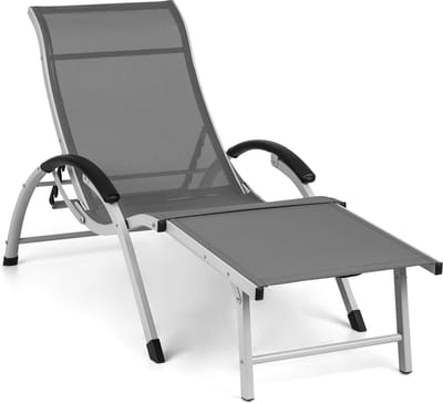 blumfeldt Sunnyvale Liegestuhl Sonnenliege Gartenliege Lounger, verstelbare Lehne in 4 standen, klappbares , ligvlak 174 x 51 cm, wasserabweisendes Material, PVC / Polyester, grijs - 6 kg - voor Balkon voor Terras - Aluminium