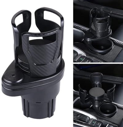 Dubbele bekerhouder voor in de auto, verstelbaar, 2-in-1, multifunctionele bekerhouder, 360 graden, dubbele houder, verstelbare beker (zwarte koolstofvezel)