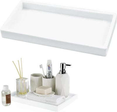 Witte Badkamer Dienblad, Rechthoekig Make-up Dienblad voor Organisatie van Make-up en Sieraden, Stijlvolle Cosmetica Organizer voor Toiletblad en Aanrecht