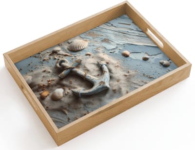 Dienblad hout 40x30 cm - Schootdienblad - Anker - Hout - Schelpen - Zand - Borrelplank rechthoek - Plateau dienbladen