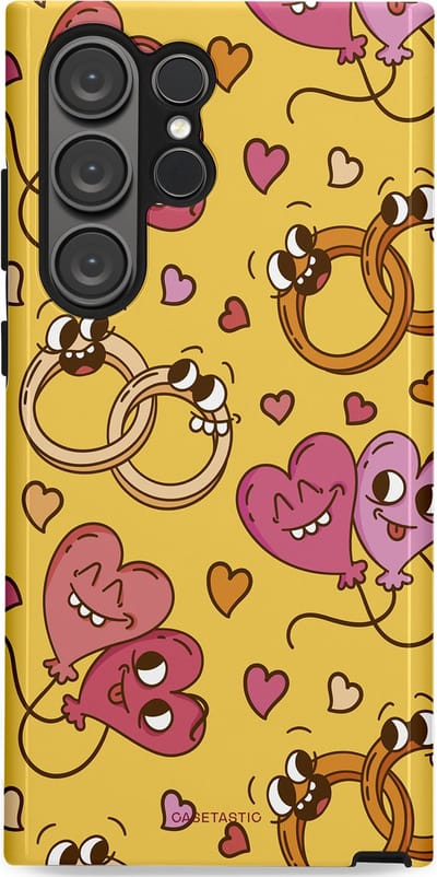 Casetastic Hoesje Geschikt voor Samsung S23 Ultra - Stijlvolle Beschermende Duo-layer Case - Gele Hartenpret