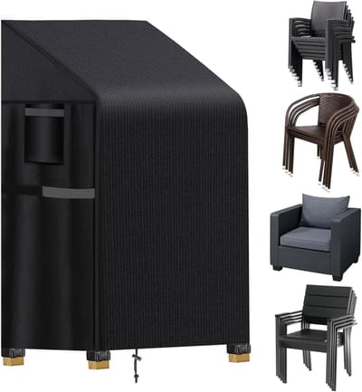 Famanu – Stapelstoelhoezen voor tuin - 420D Oxford buitenstoelhoezen tot 6 stoelen - waterdicht - winddicht - stapelstoelhoezen geschikt voor kinderstoel - fauteuils (65 x 65 x 80/120 cm)
