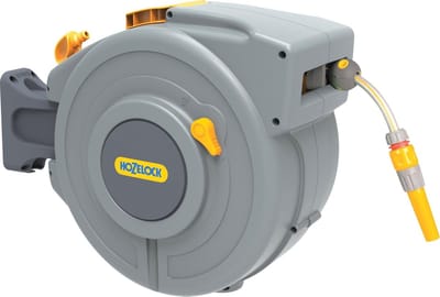 Hozelock Auto Reel 25 meter- zelf oprollende muurhaspel - met startset en tuinspuit - grijs