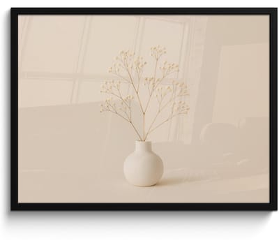 Poster in lijst - Fotolijst 80x60 cm - Posters - Vaas - Takken - Bloemetjes - Wit - Posterlijst zwart - Decoratie - Wanddecoratie woonkamer - Muurdecoratie slaapkamer