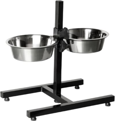 H-standaard incl. voerbak 28 cm XXL + extra 1x 175gr Lakse Kronch original - (maat zeer grote honden zie omschrijving) - voerbak eetbak in hoogte verstelbaar zwart - formaat doggen - voerstandaard - hoogte 55 cm - kwaliteit A klasse - waterbak hond