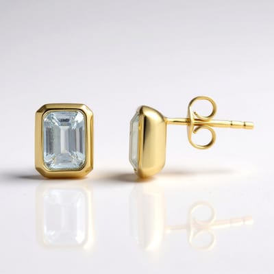 Cavill - Gouden Oorbellen - 9K Geel Goud - Santa Maria Aquamarijn 1,8ct - Achthoek Geslepen - Elegante Braziliaanse Blauwe Edelsteen Oorbellen