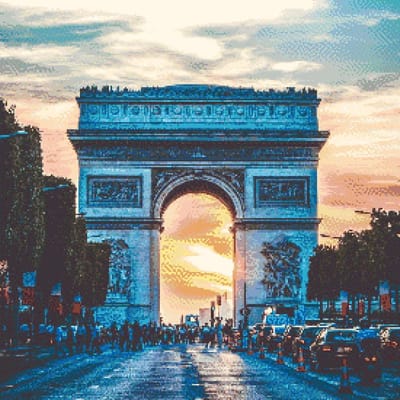 MyHobby Borduurpakket – Arc de Triomphe Parijs 50×50 cm - Aida borduurstof 5,5 kruisjes/cm (14 count) - Telpatroon - Borduurgaren - Borduurnaald - Handleiding - Voor Beginners & Gevorderden - Complete borduurset