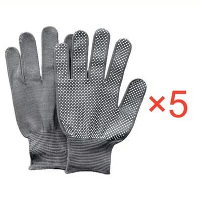 5 paar blauwe gebreide stoffen handschoenen, ademend en lichtgewicht, universele maat voor heren en dames. Uitstekend geschikt voor vissen en buitenactiviteiten, handwasbaar, overtrekmodel, handschoenen met antislip structuur.