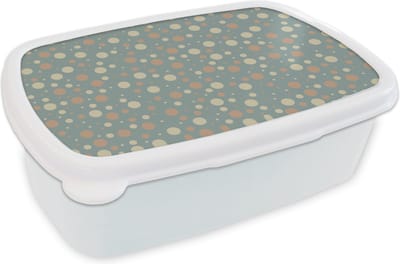 Broodtrommel Wit - Lunchbox - Brooddoos - Stippen - Patroon - Grijs - 18x12x6 cm - Volwassenen