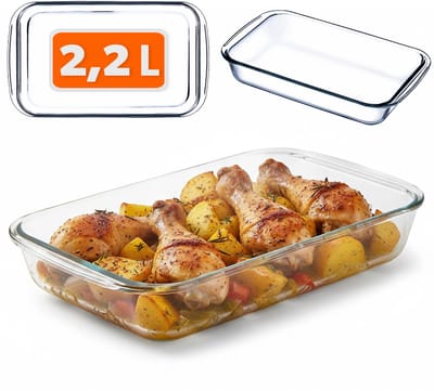 KADAX Rechthoekige ovenschaal 2,2 l van hittebestendig glas, vaatwasserbestendige gasbakvormen, servies om te braden, glazen ovenschaal voor lasagne, cake