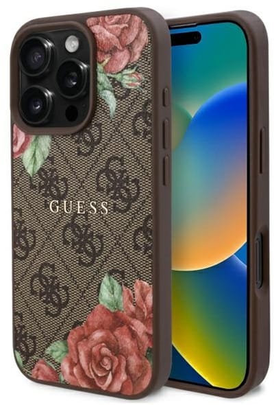 MagSafe hoesje voor Apple iPhone 16 Pro Max, Guess, 4G Flowers Print, Bruin
