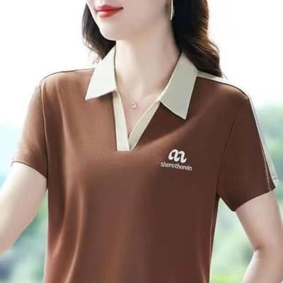 Zomer Dames T-shirt Korte Mouw Nieuw Zomerlos Getailleerd Revers T-shirt Casual Top 4XL