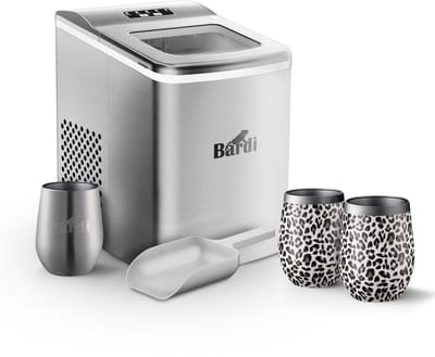 Bardi IJsblokjesmachine Set - 2 Liter RVS - 12KG IJsblokjes in 24 uur - met IJsschep - Inclusief 3 Luxe Thermosbekers en Ijsschep - Leo