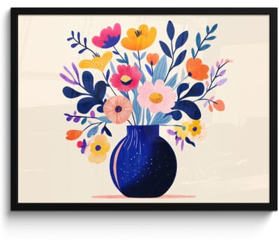 Poster in lijst - Fotolijst 70x50 cm - Posters - Vaas - Bloemen - Boeket - Posterlijst zwart - Decoratie - Wanddecoratie woonkamer - Muurdecoratie slaapkamer