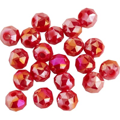 Glas geslepen kralen rond, 6 mm - Rijk rood AB