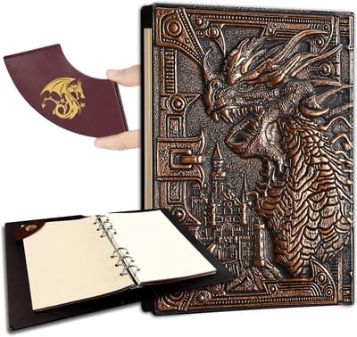 D&D Notitieboek - Rollenspel Journal - Avonturen Opschrijven - 3D Draken Design - 400 Pagina's - Bruin
