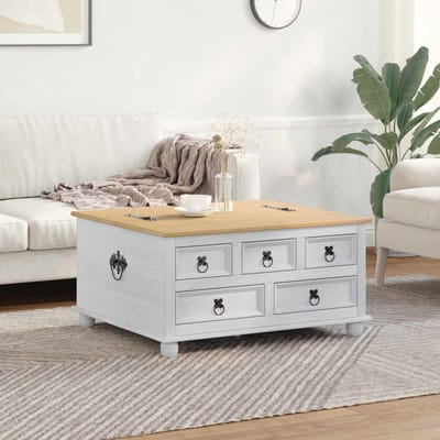 vidaXL - storage - box - met - lade - Wit - 90 - x - 78 - x - 45 - cm - Massief - grenenhout
