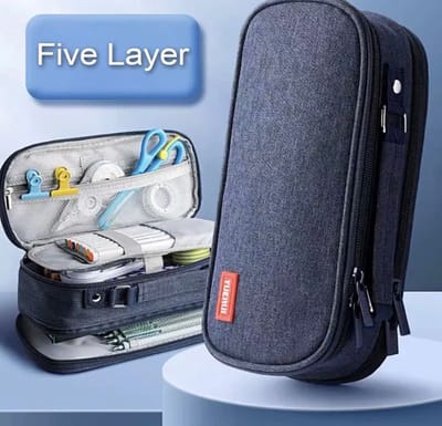 Akyol - Donkerblauwe etui - etui voor jongens - etui zonder inhoud - etui voor de middelbare school - etui voor pennen en potloden - etui met verschillende vakken