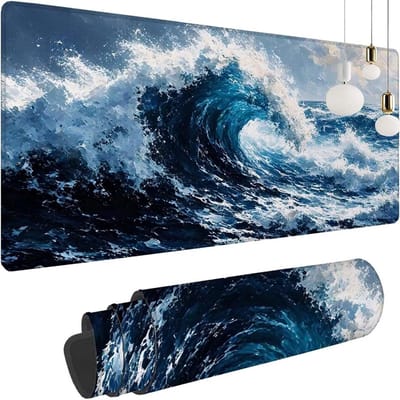 Grote muismat - Bureaumat laptop - Kantoor gaming - Gestikte randen - 80 x 30 cm - Japanse golven