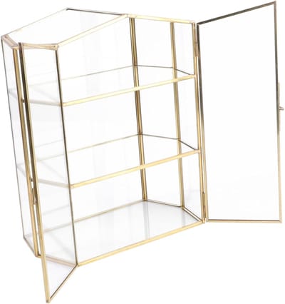 Glazen Sieradenopbergdoos - Bureau Organizer - Sieraden Cosmetica Opbergen - Drielaags Structuurontwerp - 25x20x12 cm - Goudkleurig