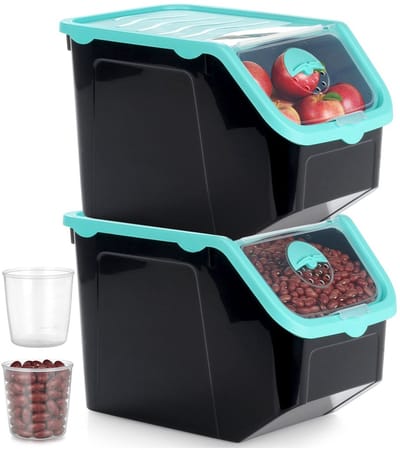 Doos voor Groenten en Fruit met Deksel Zwart 12 l 2 stuks - Aardappelbak - Aardappelpot - Bewaardoos - Container - Koelkast Organizer - Opbergbox - Fruitkist