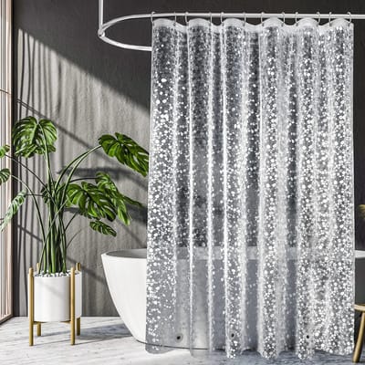 Douchegordijn - Doorschijnend douchegordijn - Douchegordijn met 3D-steenpatroon - 180*180cm - Milieuvriendelijk materiaal - Waterdicht en schimmelwerend - Met roestvrijstalen haken - Eenvoudig te installeren - Verdikt en verzwaard - Eenvoudig en
