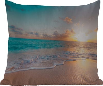 Sierkussen Buiten - Zonsondergang - Strand - Zee - Zomer - Blauw - 60x60 cm - Weerbestendig