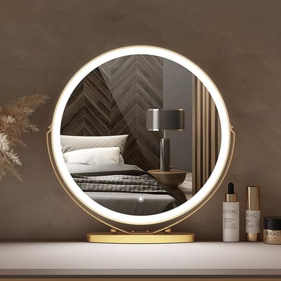 Led-make-upspiegel met standaard - grote 360° draaibare spiegel touch dimbaar 3 kleuren verlichting voor slaapkamer en woonkamer perfect voor make-up en verzorging.
